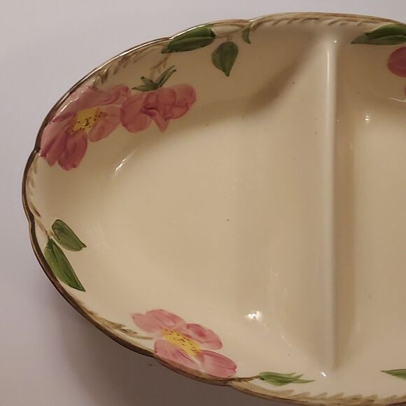 Franciscan Rose Earthenware Desert Rose Oval Divided Serving Bowl - Picture 5 of 7